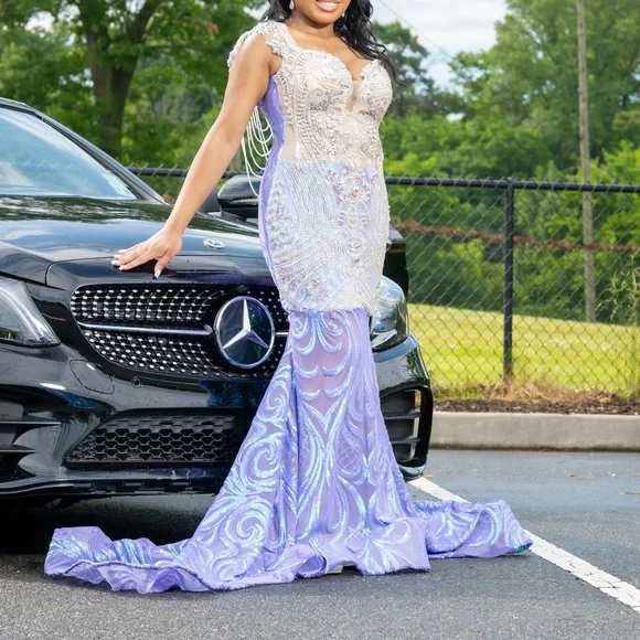 light purple prom dresses Unique v neck tulle lace long light purple prom dress tulle lace forma